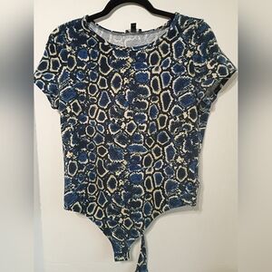 Express Blue & Cream Snake-Print Short Sleeve Bodysuit